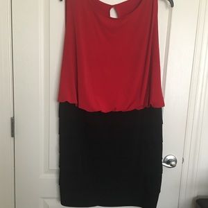Women plus size red and black dress.